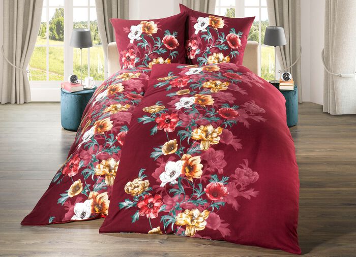 Bettw&auml;sche-Garnitur in Feinbiber-Qualit&auml;t ROT