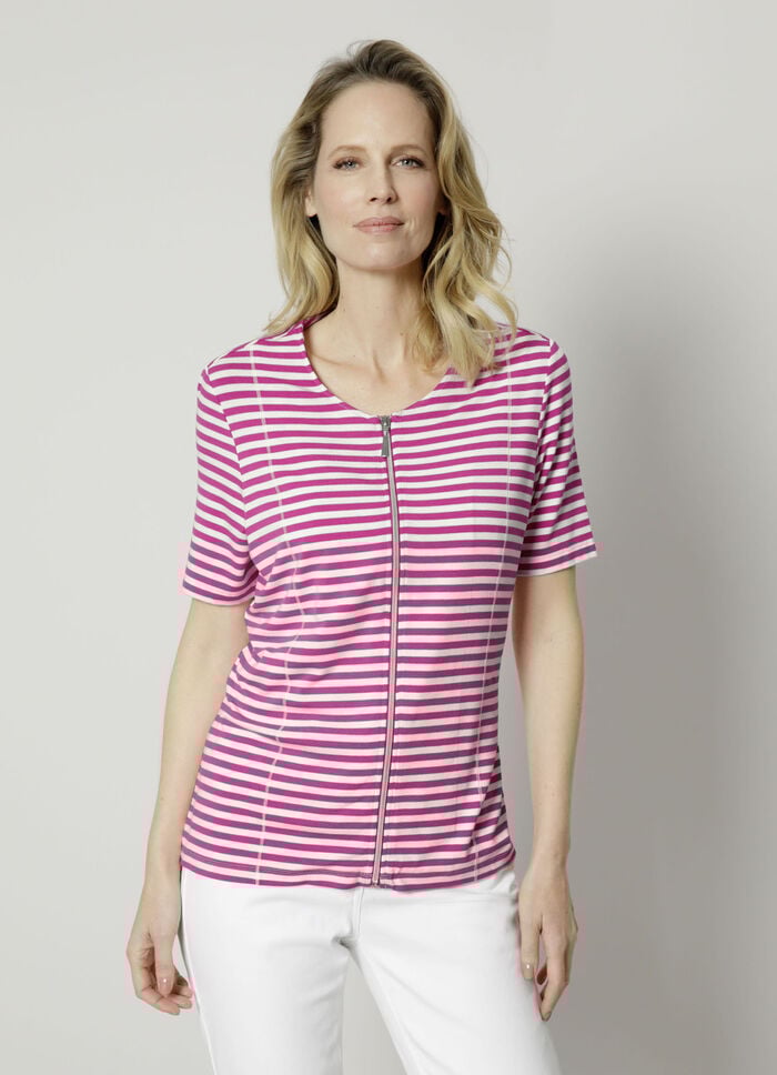 Shirtjacke mit garngef&auml;rbtem Ringeldessin 