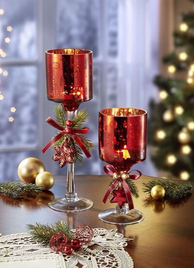 Weihnachtlicher Teelichthalter aus Glas 