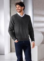 Unifarbener V-Pullover in 4 Farben ANTHRAZIT MELIERT