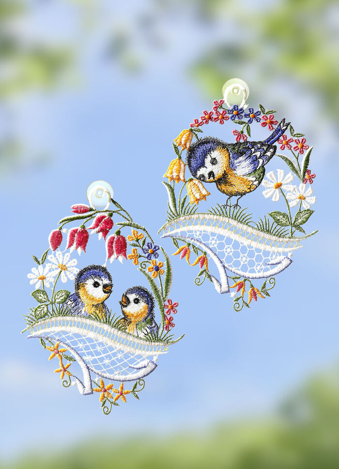 Fensterbild aus Plauener Spitze , 2er-Set 