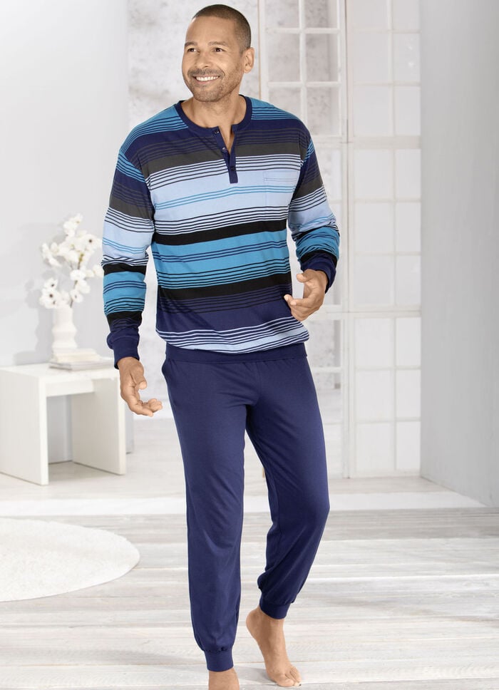 Schlafanzug mit Knopfleiste und Bündchenabschlüssen  