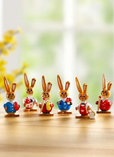 Hasen aus Holz, 6er-Set 