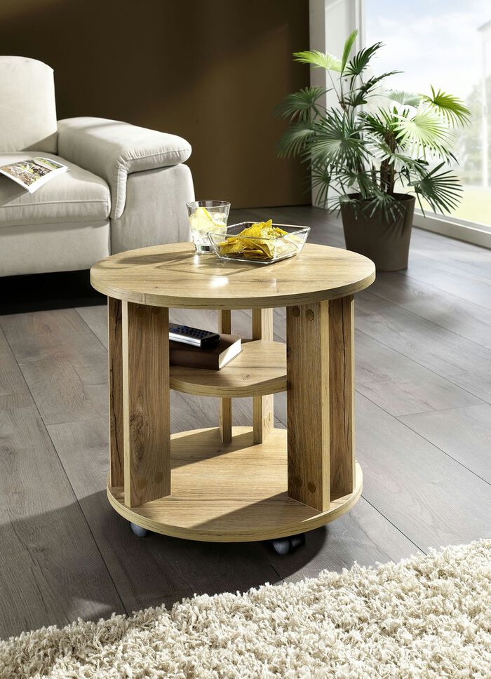 Couchtisch mit 2 Ablageflächen und 4 Rollen EICHE