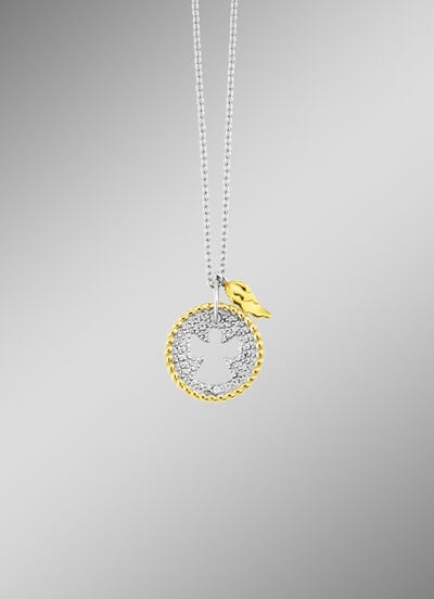 Anhänger Engel in Bicolor mit Diamant und Ankerkette 