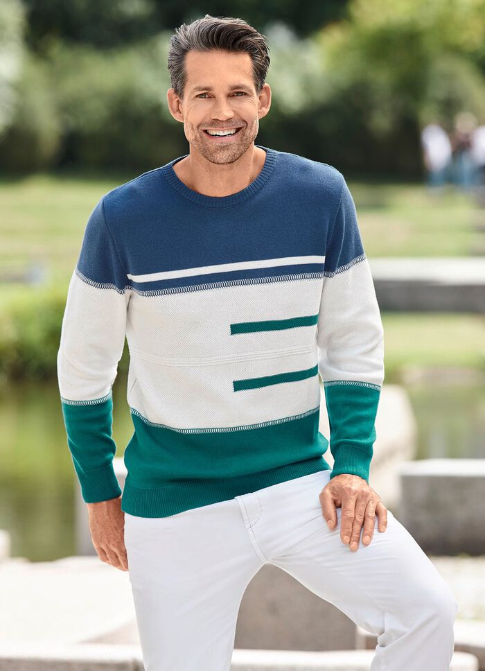 Angesagter Rundhalspullover ECRU-JEANSBLAU-PETROL