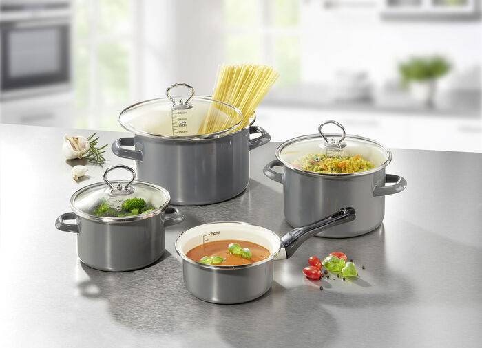 Emaille Topf-Set, 7-teilig GRAU