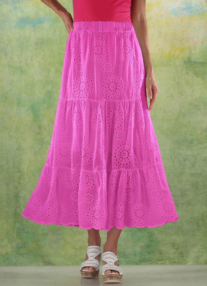 Stufenrock mit sch&ouml;ner Lochstickerei PINK