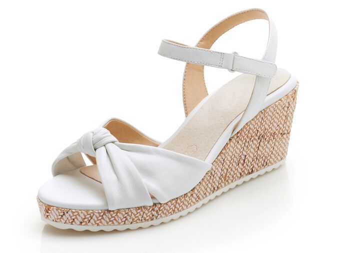 ELENA EDEN, schicke Damen-Sandaletten, Weite G, aus Leder WEISS