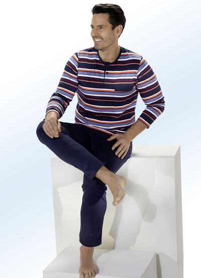 Zweierpack Schlafanzüge mit Knopfleiste und garngefärbtem Ringeldessin 