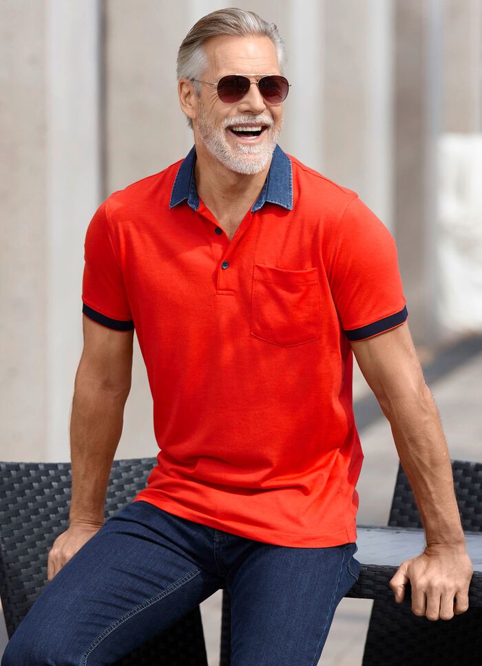 Poloshirt mit Kragen in Denim-Optik DUNKELORANGE