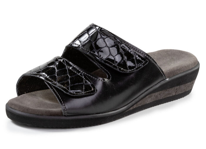 Pantolette aus Nappaleder und krokogeprägtem Lackleder SCHWARZ