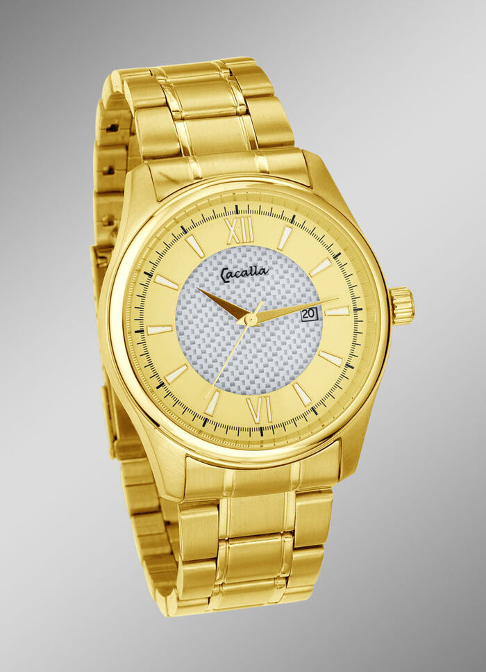 Solar-Herrenuhr mit vergoldetem Edelstahlbandgeh&auml;use 