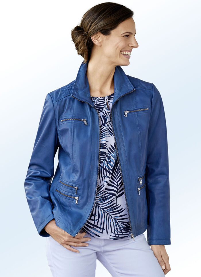 Lederkurzjacke mit Rei&szlig;verschluss-Taschen 