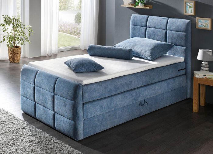 Boxspringbett mit Bettkasten und Topper BLAU