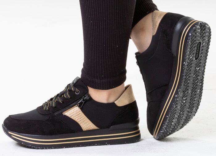 Remonte, trendige Damen-Sneaker, Weite G, mit herausnehmbarem Fu&szlig;bett SCHWARZ-GOLD