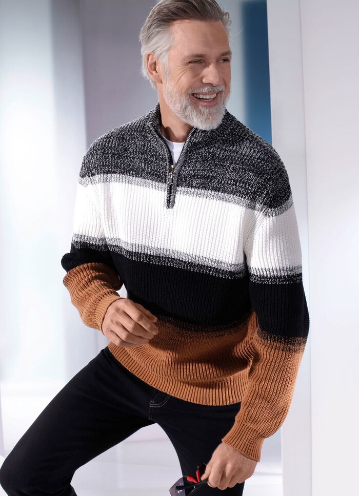 Troyer mit kurzem Rei&szlig;verschluss WEISS-SCHWARZ-CAMEL