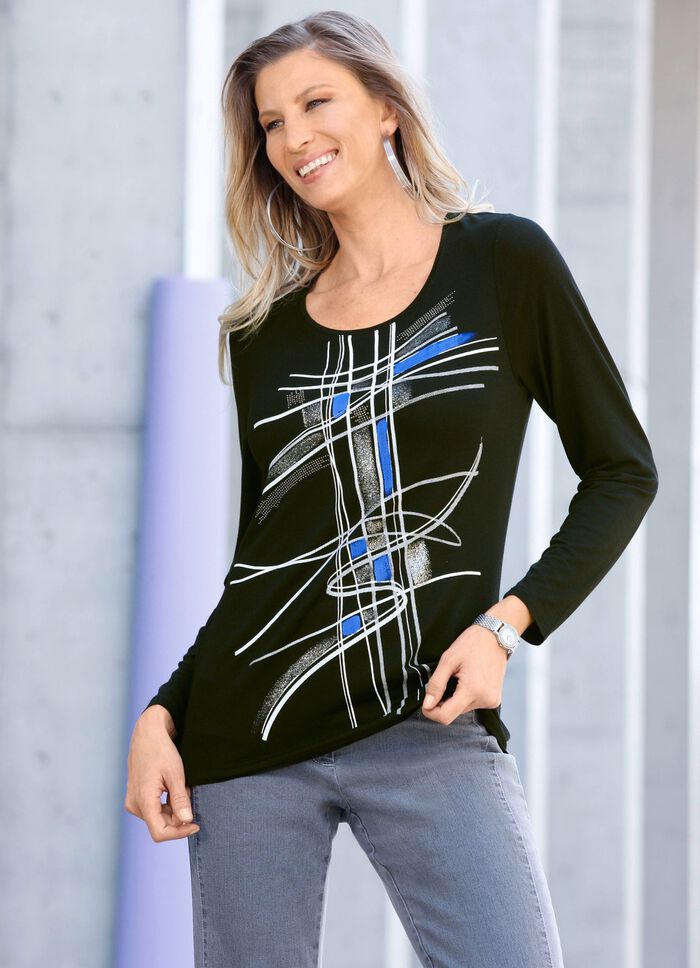 Shirt mit Glimmer- und Plättchenzier in 2 Farben SCHWARZ