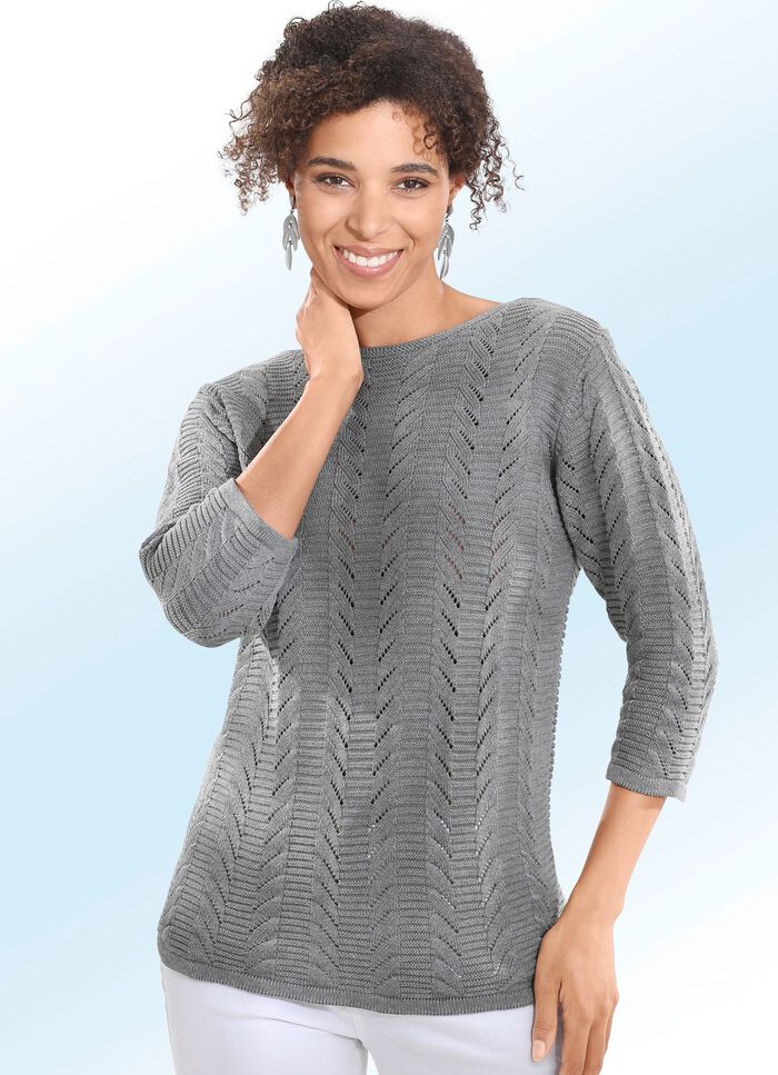 Pullover mit Struktur-Ajourmix GRAU MELIERT