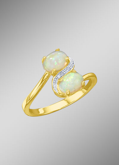 Damenring mit echten Opalen und Diamanten 