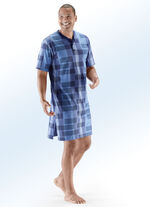 Nachthemd, kurzarm, mit Karodessin, Knopfleiste und Seitenschlitzen MARINE
