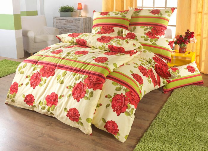 Prachtvoll dessinierte Bettw&auml;sche-Garnitur ROT