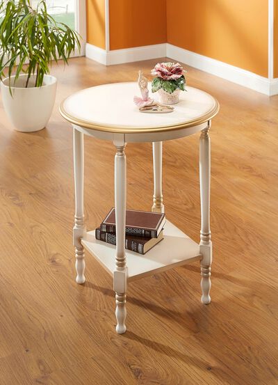 Teilmassiver Beistelltisch mit goldfarbenen Applikationen 