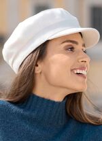 Elegante Damen-Ballonm&uuml;tze, mit r&uuml;ckw&auml;rtigem Elastikeinsatz WEISS