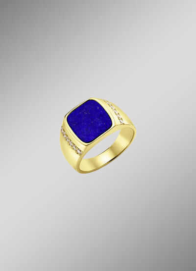 Herrenring mit Lapislazuli und Zirkonia 