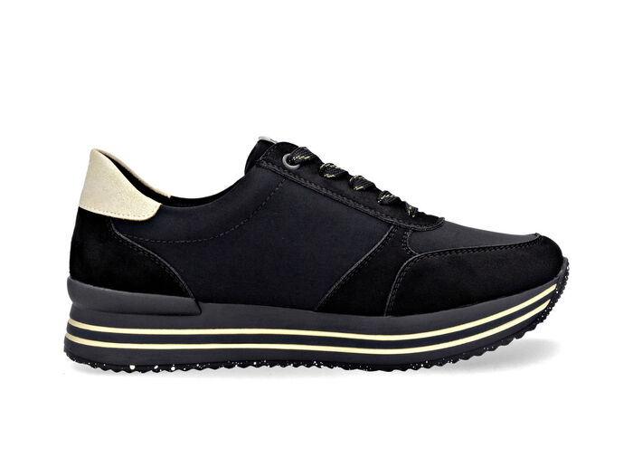 Remonte, trendige Damen-Sneaker, Weite G, mit herausnehmbarem Fußbett SCHWARZ-GOLD