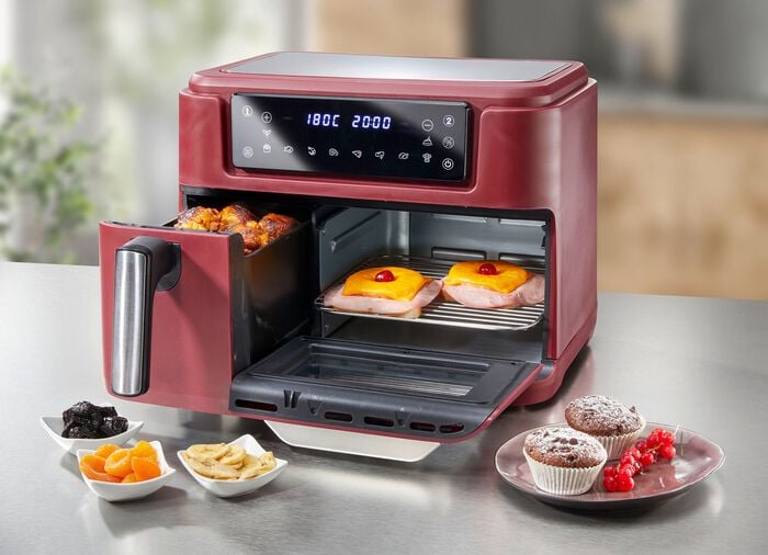 4-in-1 digitale Hei&szlig;luftfriteuse mit 2 Kammer-System BEERE