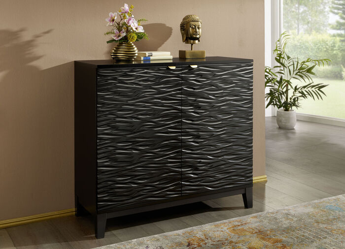 Sideboard mit 3D-Wellendekoration SCHWARZ