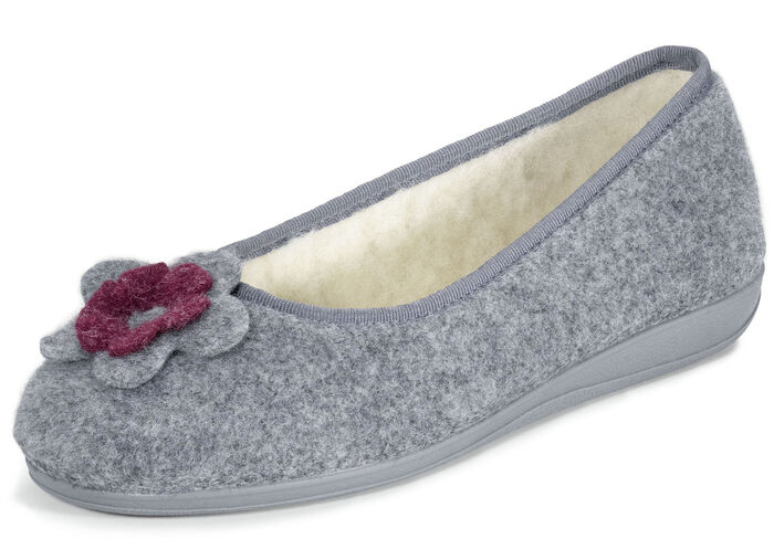 Laurina, warme Damen-Hausschuhe, mit Schurwolle GRAU