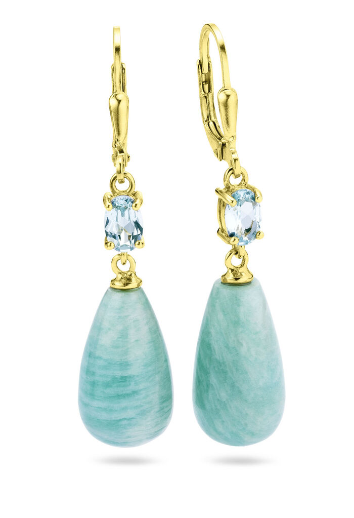 Schöne Ohrringe mit echt Amazonit und Spinell in Türkis 