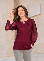 Shirt mit langen Chiffonärmeln BORDEAUX