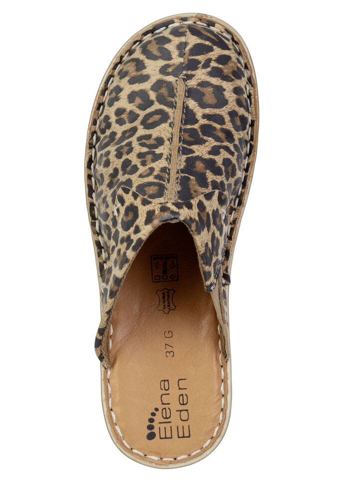 ELENA EDEN, klassische Damen-Clogs, Weite G, mit Gummizug BRAUN-LEO