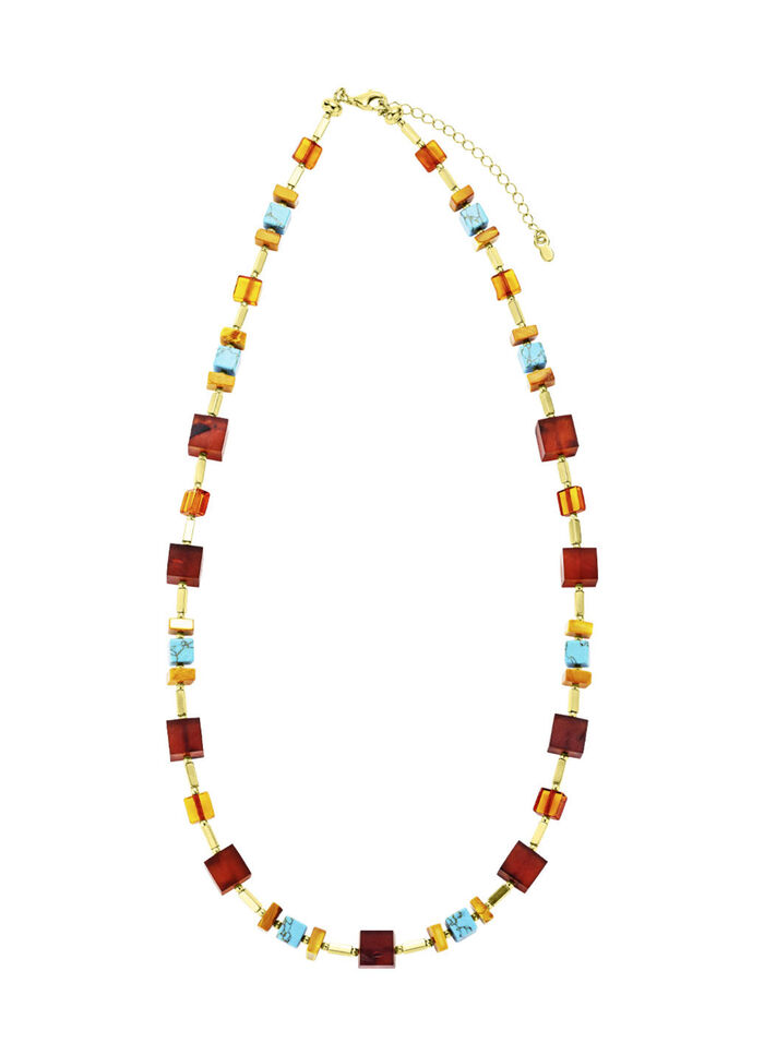 Halskette mit Bernstein und Türkis 