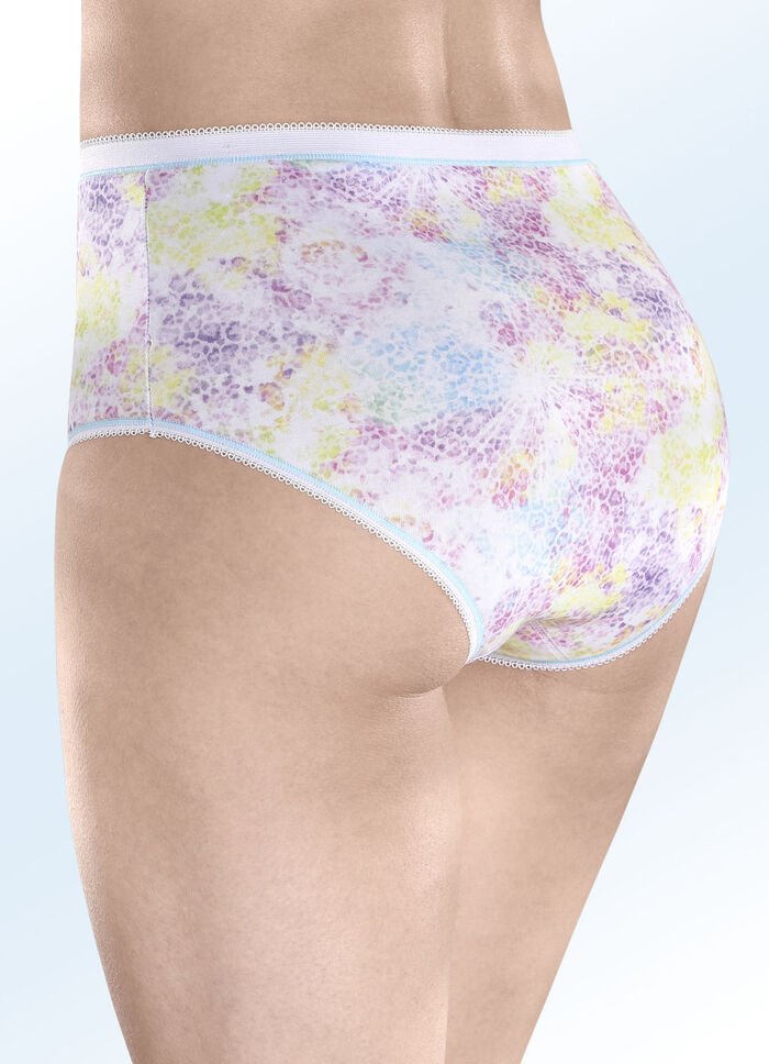Dreierpack Slips mit elastischen Abschl&uuml;ssen WEISS-BUNT