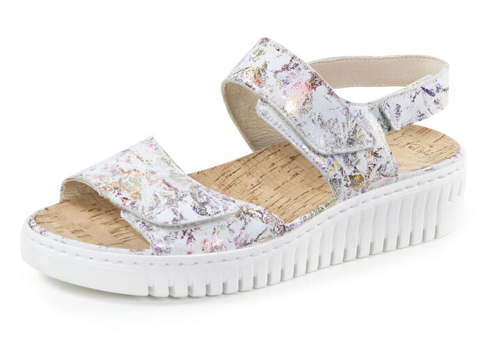 Waldläufer Sandale aus glänzend bedrucktem Nubukleder ECRU-BUNT