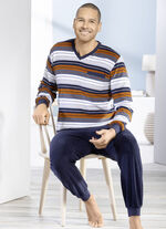 Schlafanzug aus Frottierstretch mit V-Ausschnitt und Bündchenabschlüssen  