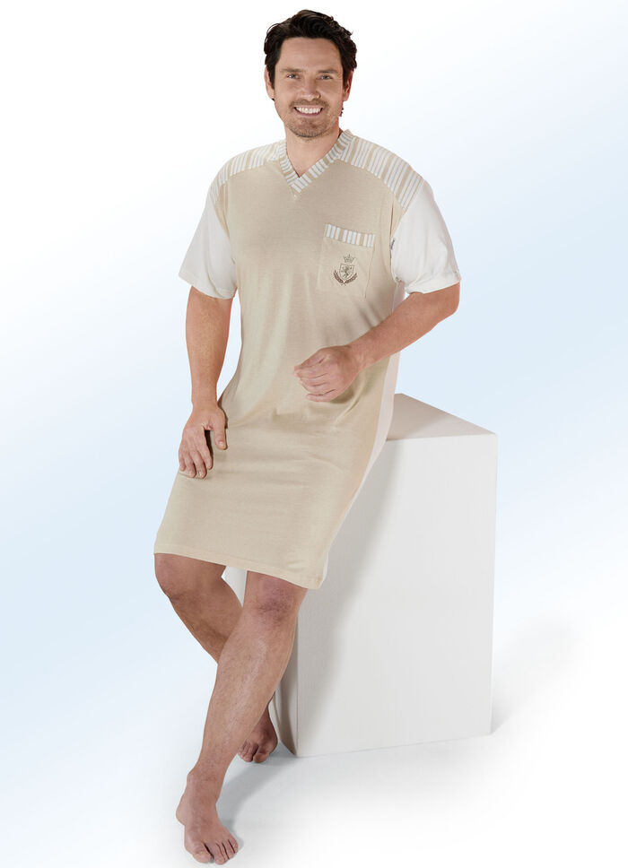 G&ouml;tting Nachthemd mit V-Ausschnitt, Brusttasche, Naturfaser 