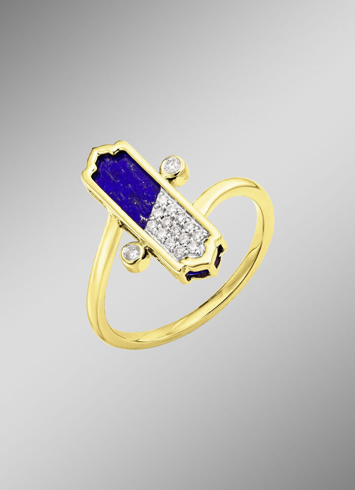 Damenring mit echt Lapislazuli und 16 Brillanten 