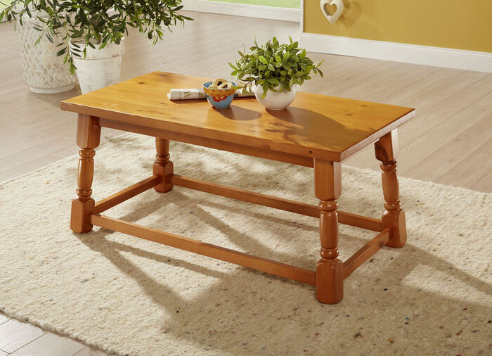 Couchtisch auf massivem Kiefernholz-Gestell HONIG