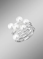 3-reihiger Damenring mit Perlen und synth. Zirkonia 