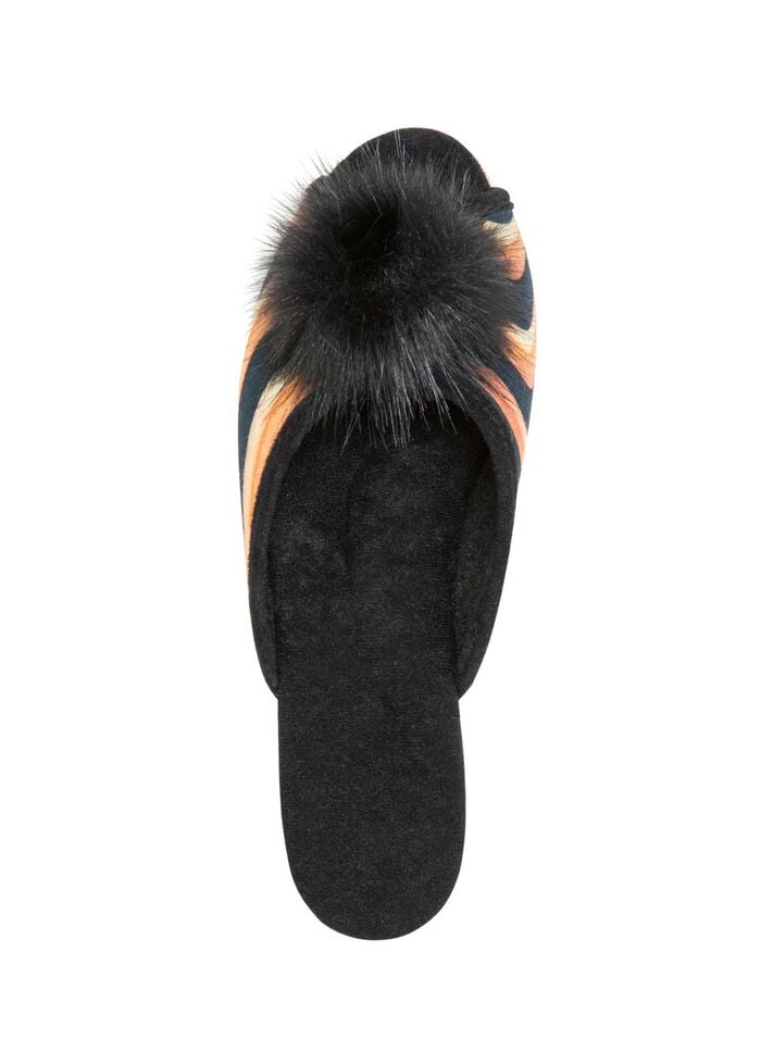 ELENA EDEN, schicke Damen-Pantoletten, Weite G, mit Kunstfellpompon BRAUN-SCHWARZ