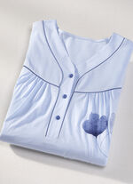 Zweierpack Nachthemden, 3/4 -langen Ärmeln mit Knopfleiste 1X BLEU-BUNT, 1X BLEU