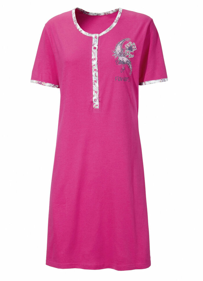 Zweierpack Nachthemden mit langer Knopfleiste, Stickerei sowie kurzen Ärmeln 