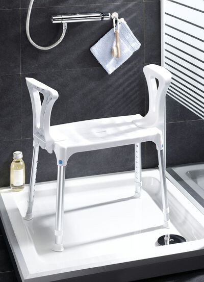 7-fach höhenverstellbarer Duschhocker mit Armlehnen 