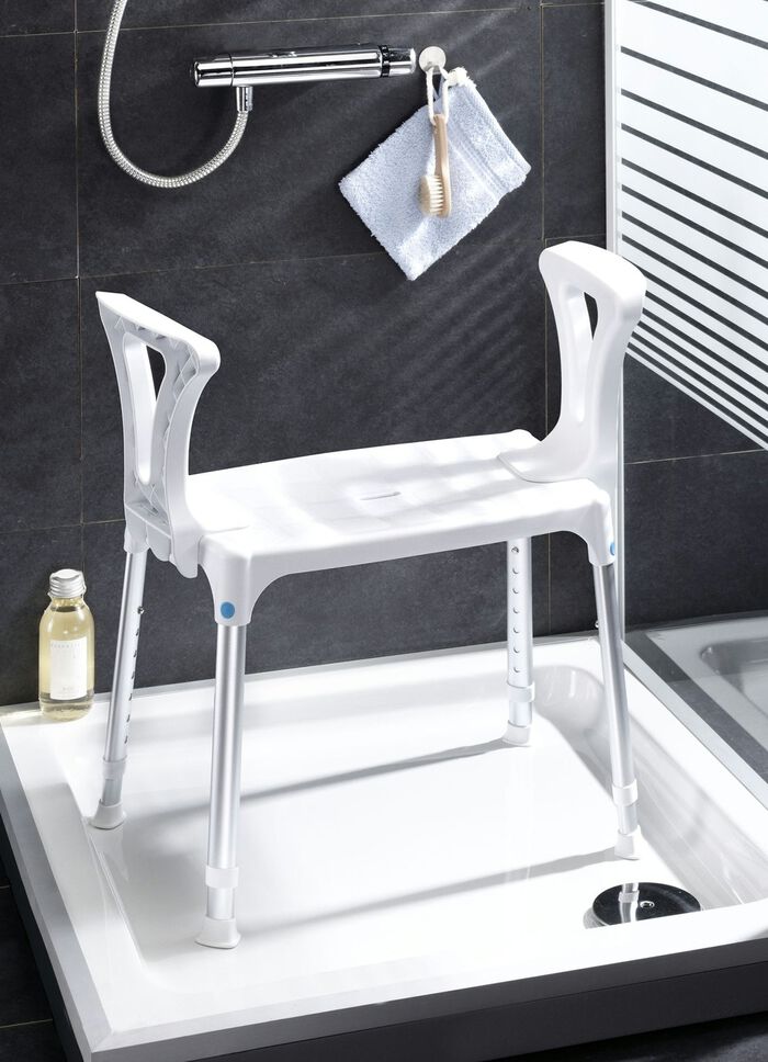 7-fach h&ouml;henverstellbarer Duschhocker mit Armlehnen 
