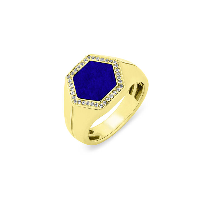 Herrenring mit Wei&szlig;topas und Lapislazuli 